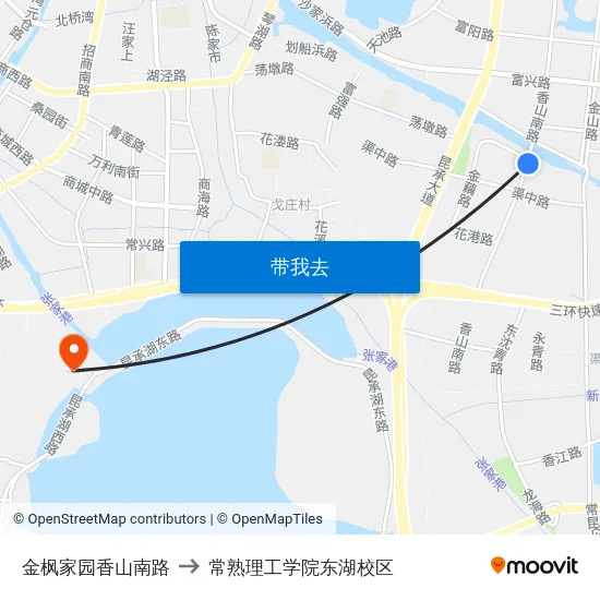 金枫家园香山南路 to 常熟理工学院东湖校区 map