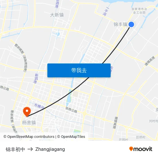 锦丰初中 to Zhangjiagang map