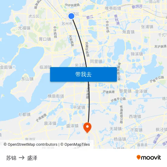 苏锦 to 盛泽 map