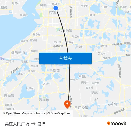 吴江人民广场 to 盛泽 map
