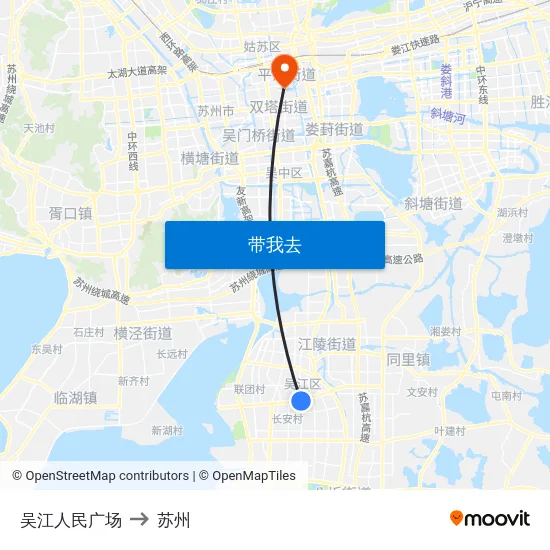 吴江人民广场 to 苏州 map