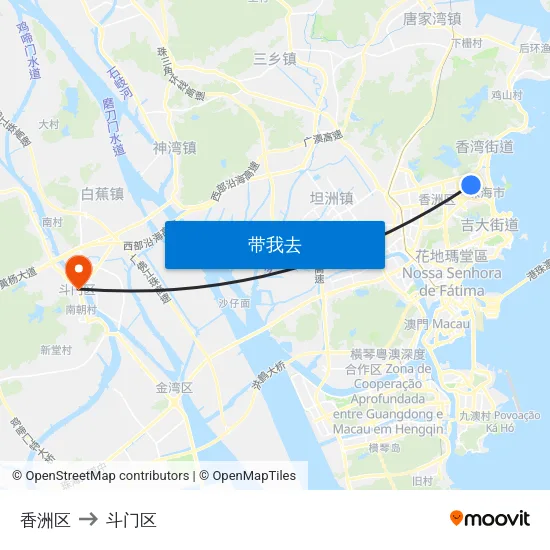 香洲区 to 斗门区 map