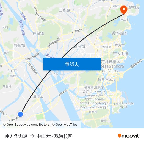 南方华力通 to 中山大学珠海校区 map