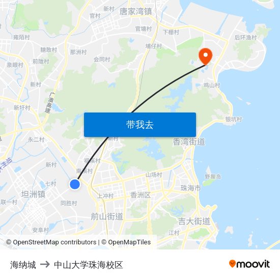 海纳城 to 中山大学珠海校区 map