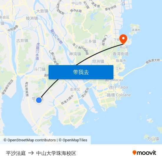 平沙法庭 to 中山大学珠海校区 map