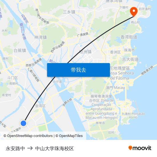 永安路中 to 中山大学珠海校区 map