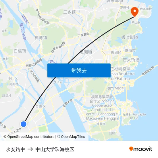 永安路中 to 中山大学珠海校区 map