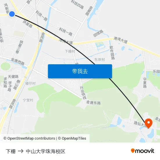 下栅 to 中山大学珠海校区 map