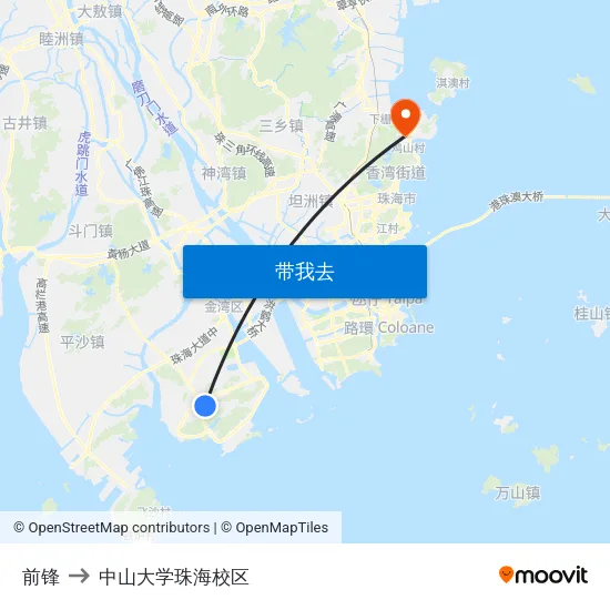 前锋 to 中山大学珠海校区 map