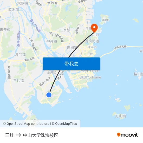 三灶 to 中山大学珠海校区 map