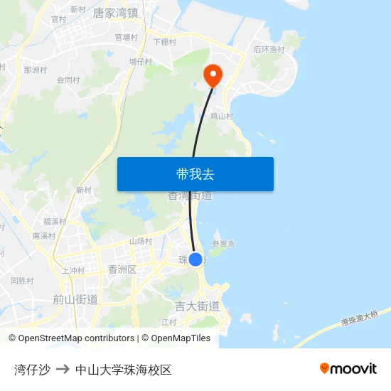 湾仔沙 to 中山大学珠海校区 map