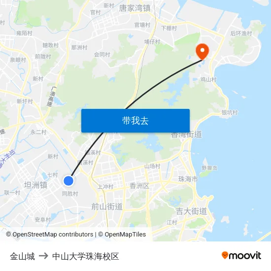 金山城 to 中山大学珠海校区 map