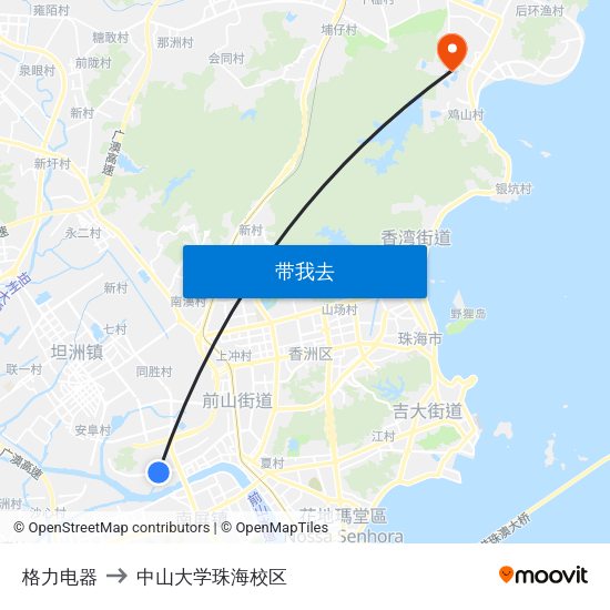格力电器 to 中山大学珠海校区 map