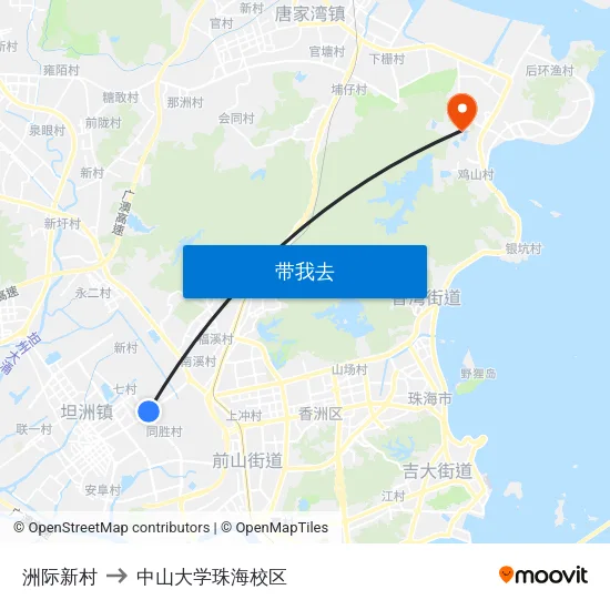 洲际新村 to 中山大学珠海校区 map