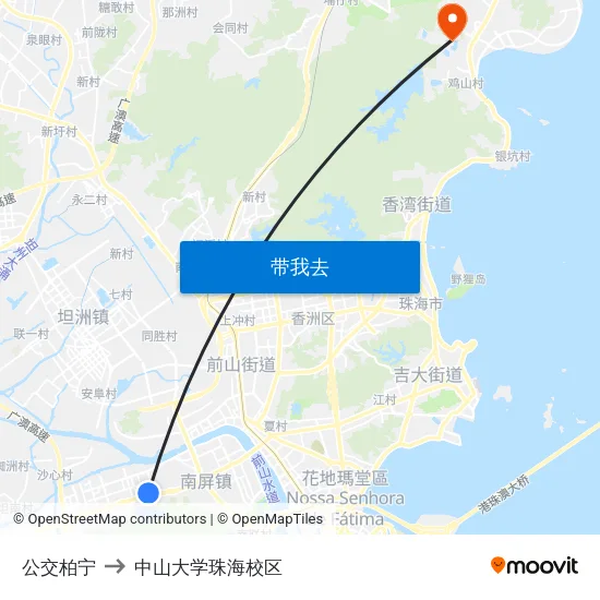 公交柏宁 to 中山大学珠海校区 map