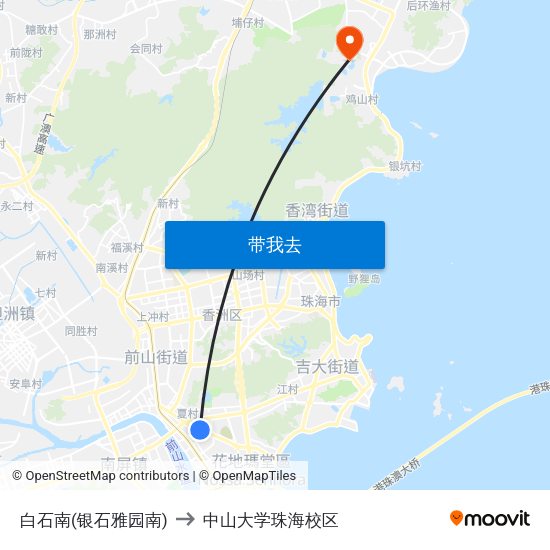 白石南(银石雅园南) to 中山大学珠海校区 map