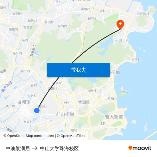 中澳景湖居 to 中山大学珠海校区 map