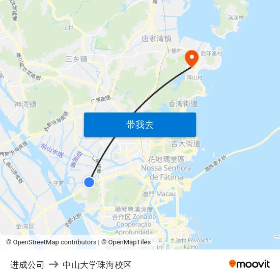 进成公司 to 中山大学珠海校区 map