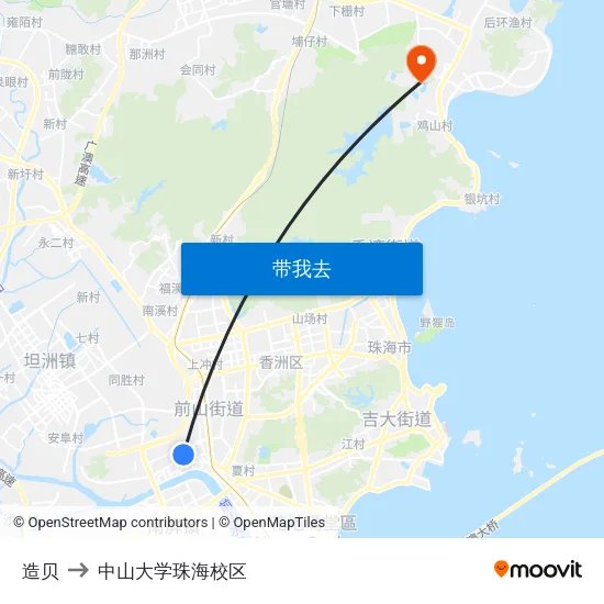 造贝 to 中山大学珠海校区 map