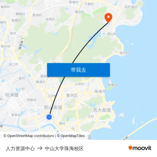 人力资源中心 to 中山大学珠海校区 map