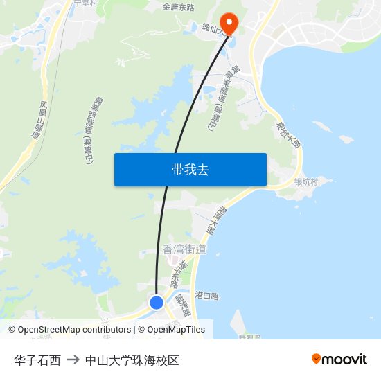 华子石西 to 中山大学珠海校区 map