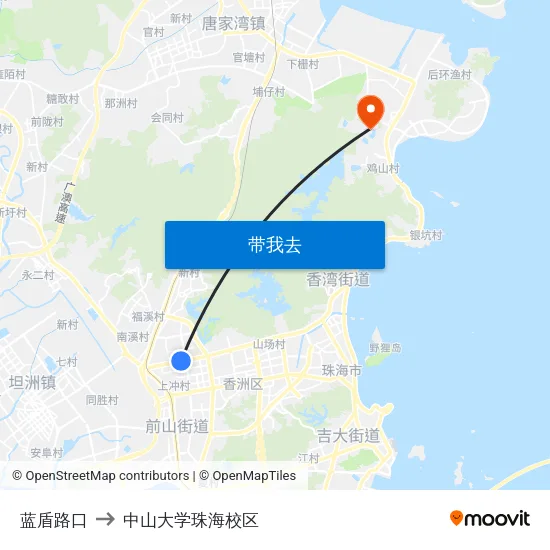 蓝盾路口 to 中山大学珠海校区 map