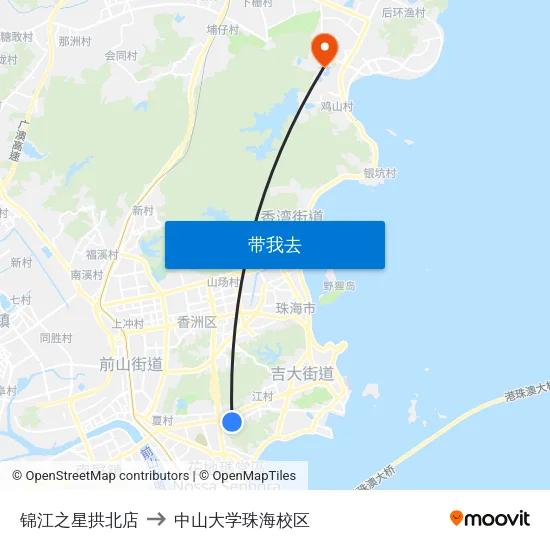 锦江之星拱北店 to 中山大学珠海校区 map