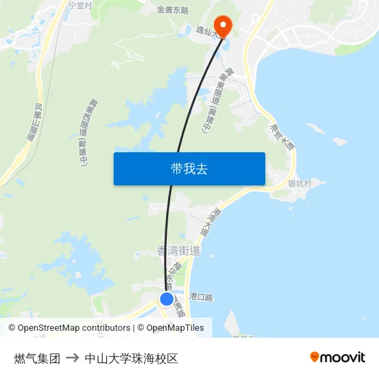 燃气集团 to 中山大学珠海校区 map