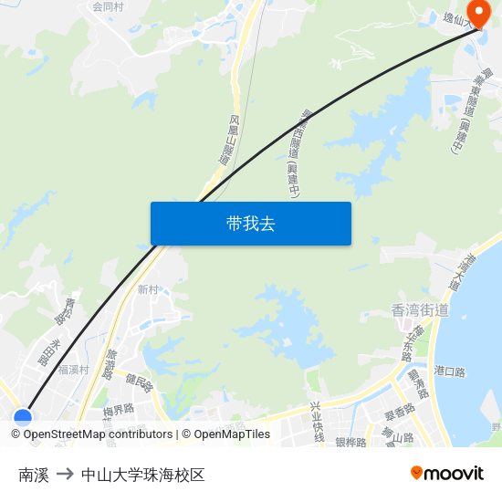 南溪 to 中山大学珠海校区 map