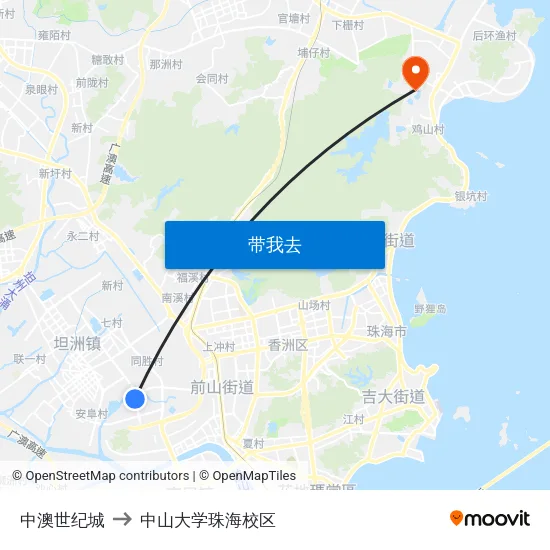 中澳世纪城 to 中山大学珠海校区 map