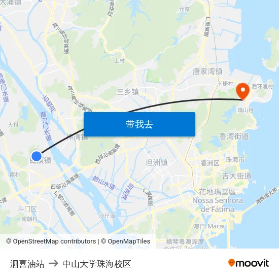 泗喜油站 to 中山大学珠海校区 map