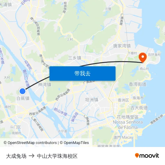 大成兔场 to 中山大学珠海校区 map
