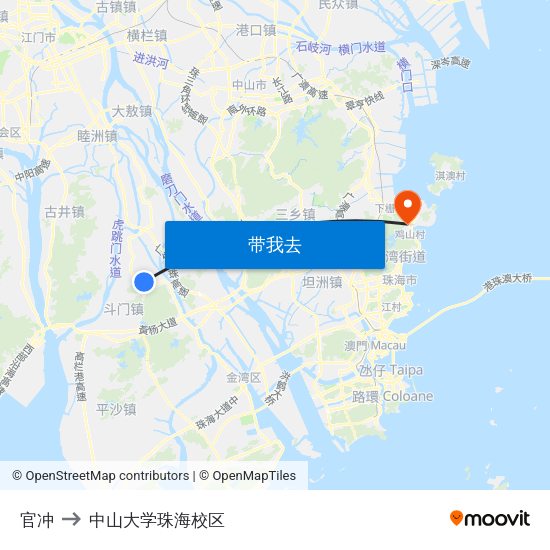 官冲 to 中山大学珠海校区 map