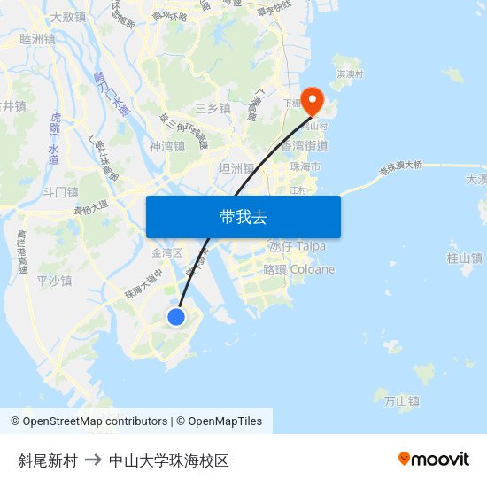 斜尾新村 to 中山大学珠海校区 map