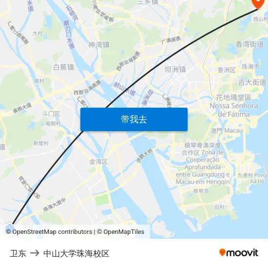 卫东 to 中山大学珠海校区 map