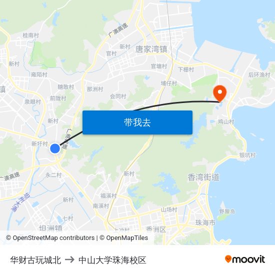 华财古玩城北 to 中山大学珠海校区 map