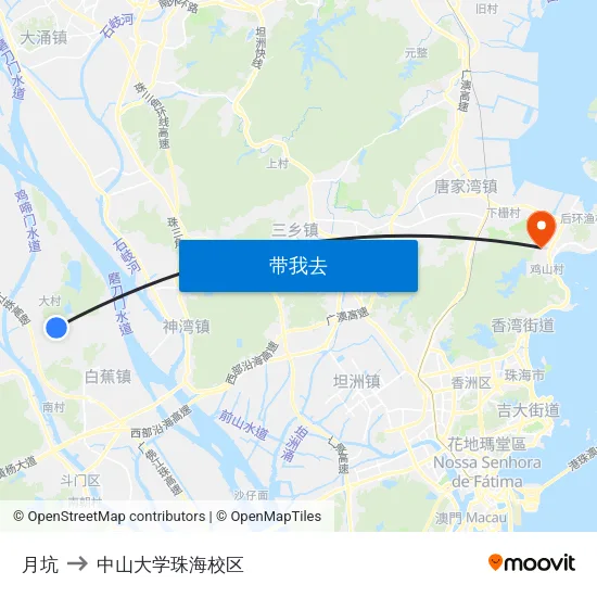 月坑 to 中山大学珠海校区 map