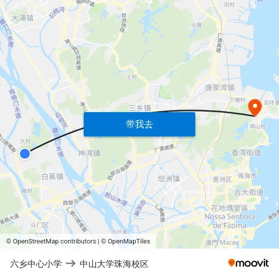 六乡中心小学 to 中山大学珠海校区 map