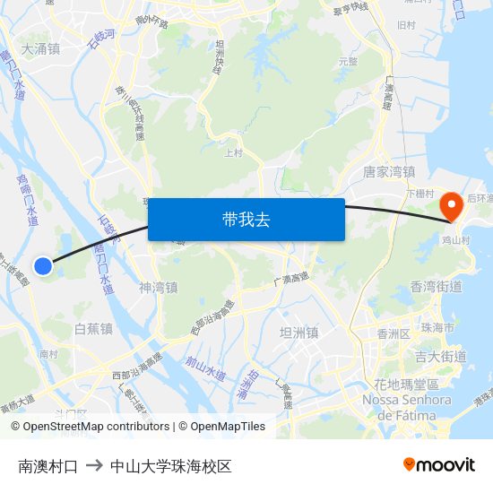 南澳村口 to 中山大学珠海校区 map