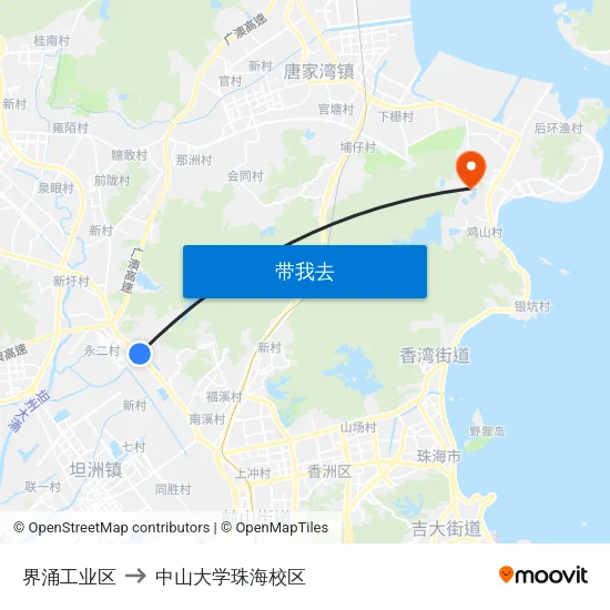 界涌工业区 to 中山大学珠海校区 map