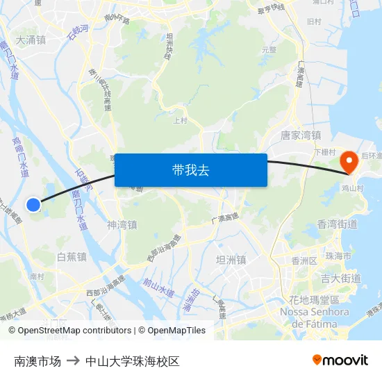 南澳市场 to 中山大学珠海校区 map