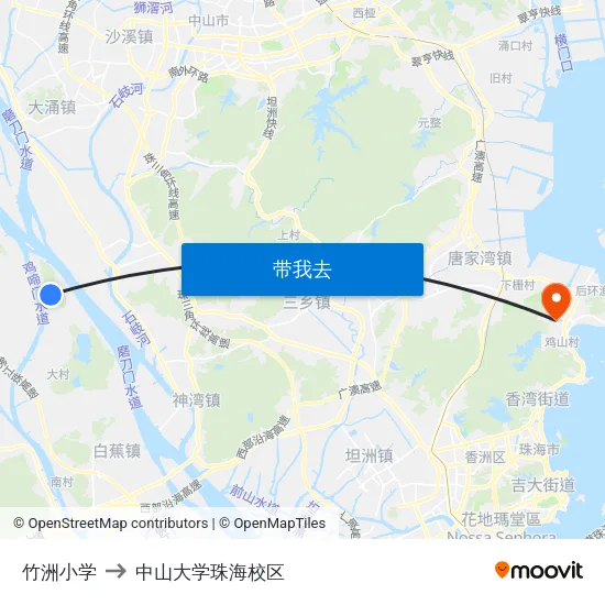 竹洲小学 to 中山大学珠海校区 map