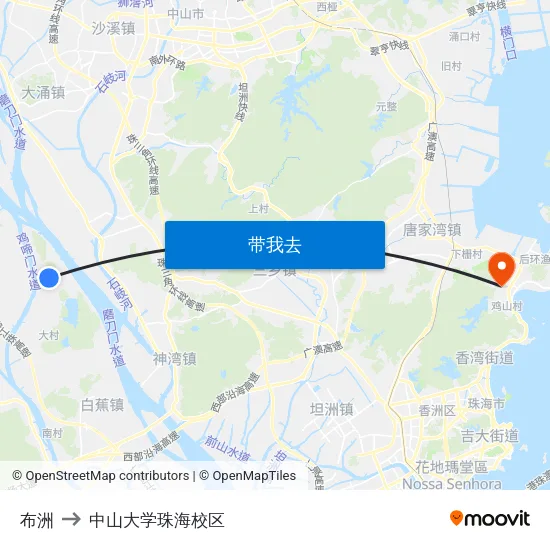 布洲 to 中山大学珠海校区 map