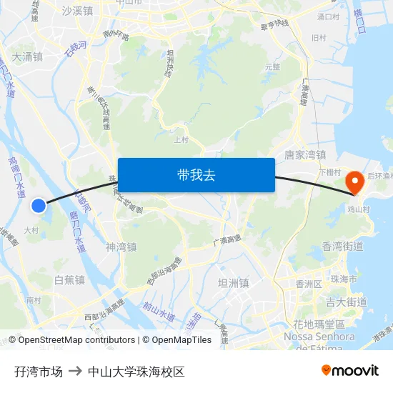 孖湾市场 to 中山大学珠海校区 map