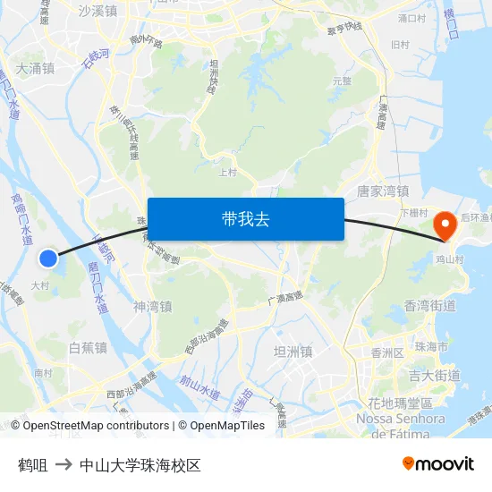 鹤咀 to 中山大学珠海校区 map