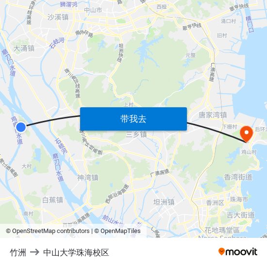 竹洲 to 中山大学珠海校区 map