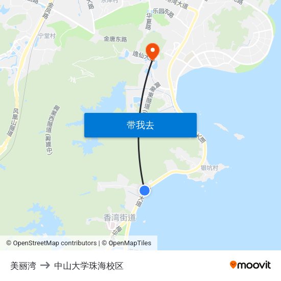 美丽湾 to 中山大学珠海校区 map
