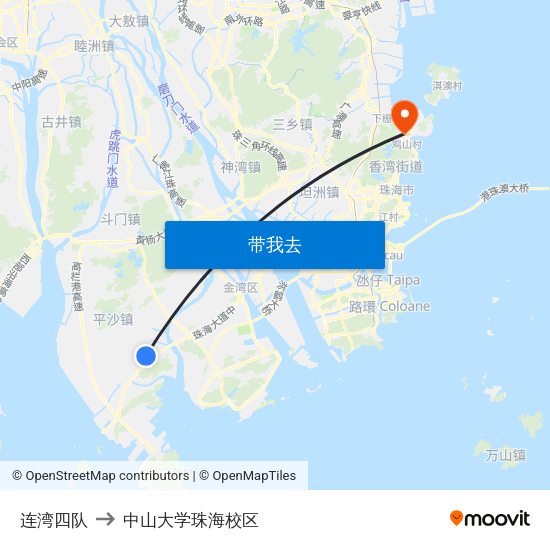 连湾四队 to 中山大学珠海校区 map