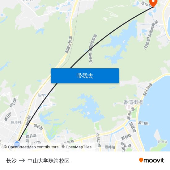 长沙 to 中山大学珠海校区 map