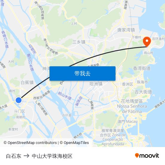 白石东 to 中山大学珠海校区 map